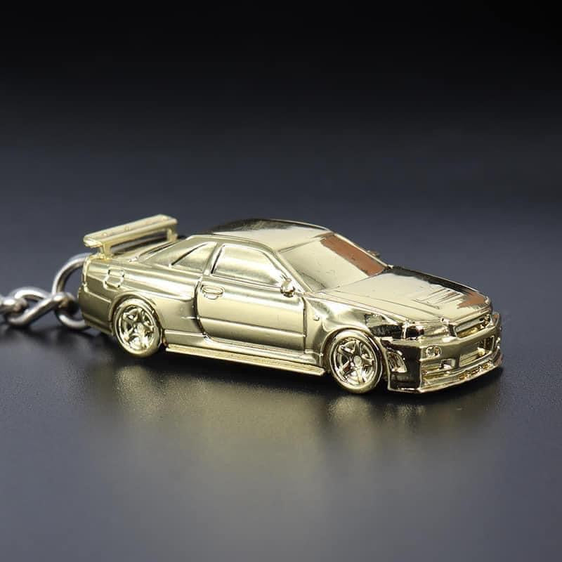 Seeker Nissan Skyline R34 GTR Keyring Silver Chrome/Gold