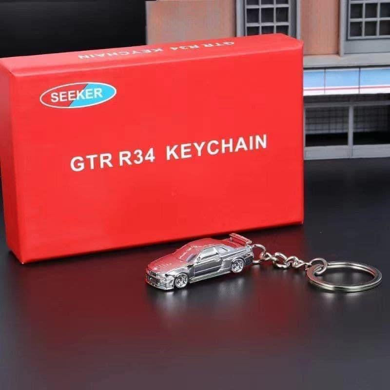 Seeker Nissan Skyline R34 GTR Keyring Silver Chrome/Gold
