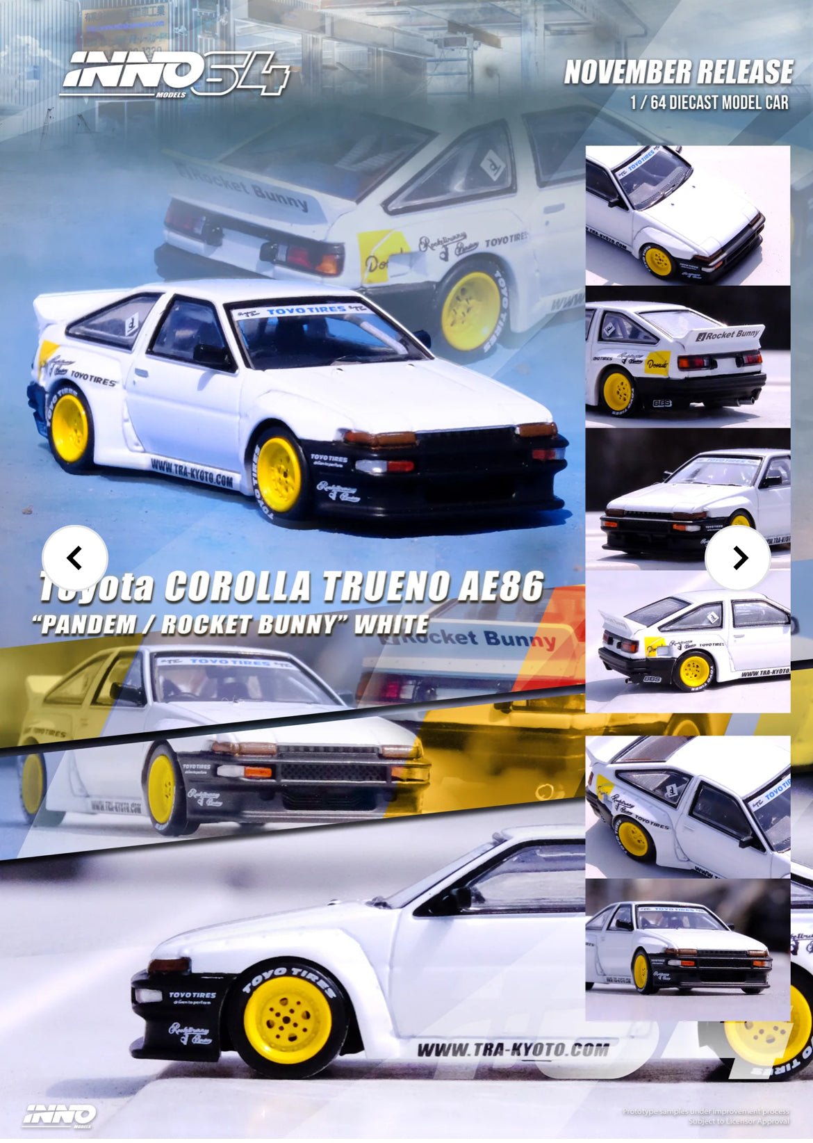 INNO64 Toyota Corolla Trueno AE86 "Pandem / Rocket Bunny" in White