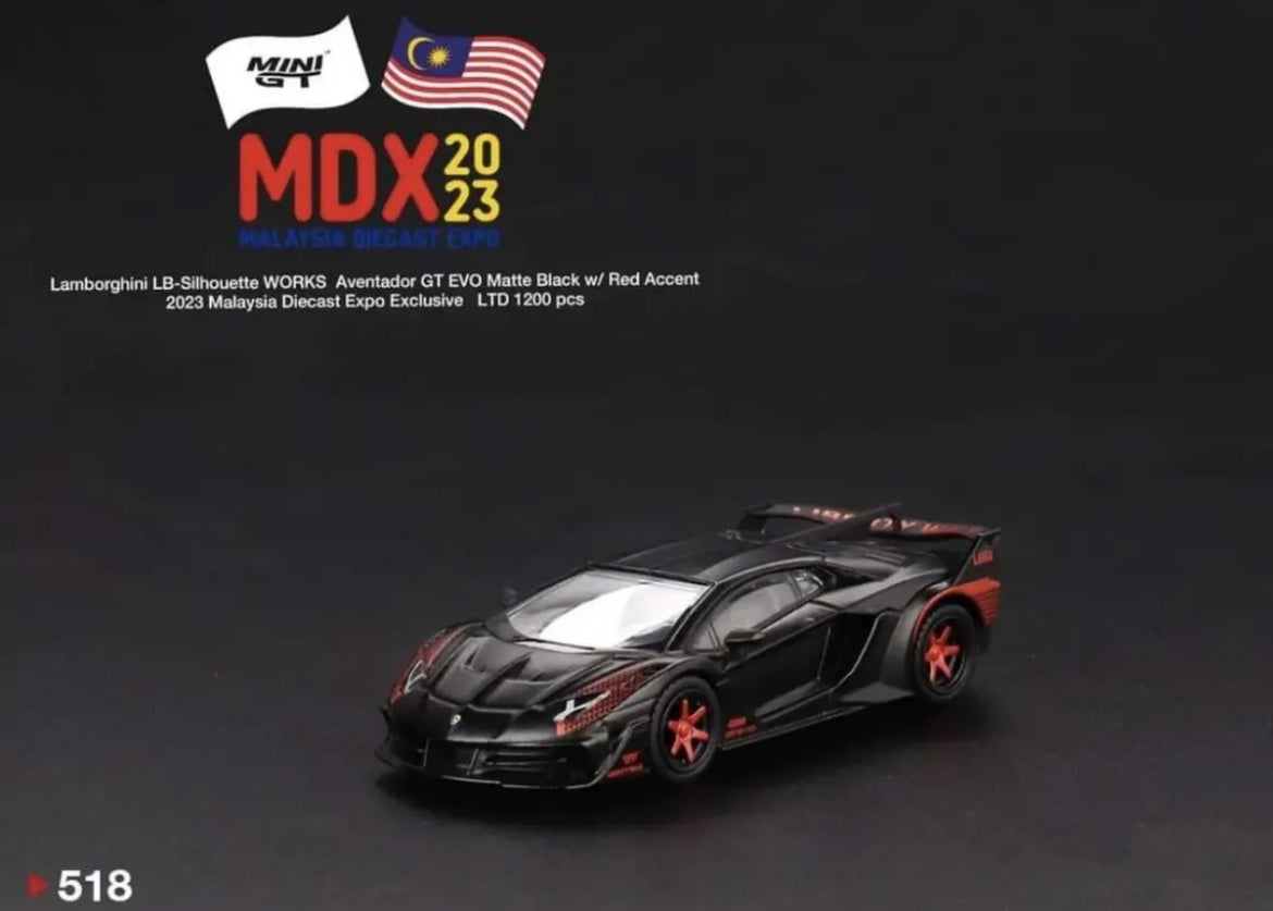 MINI GT Lamborghini Aventador GT EVO Matte Black w/ Red Accent MDX