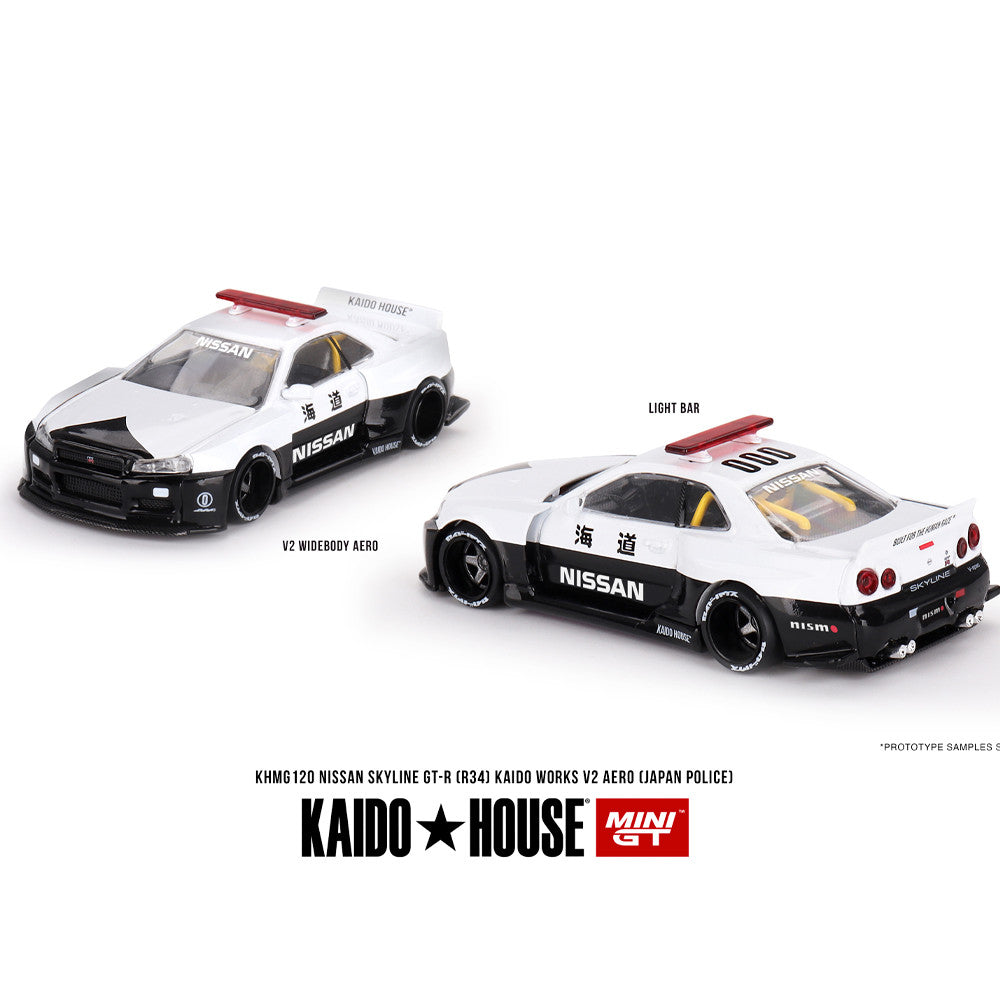 Kaido House x mini gt Nissan Skyline GT-R (R34) Kaido Works™ V2 Aero (Japan Police)