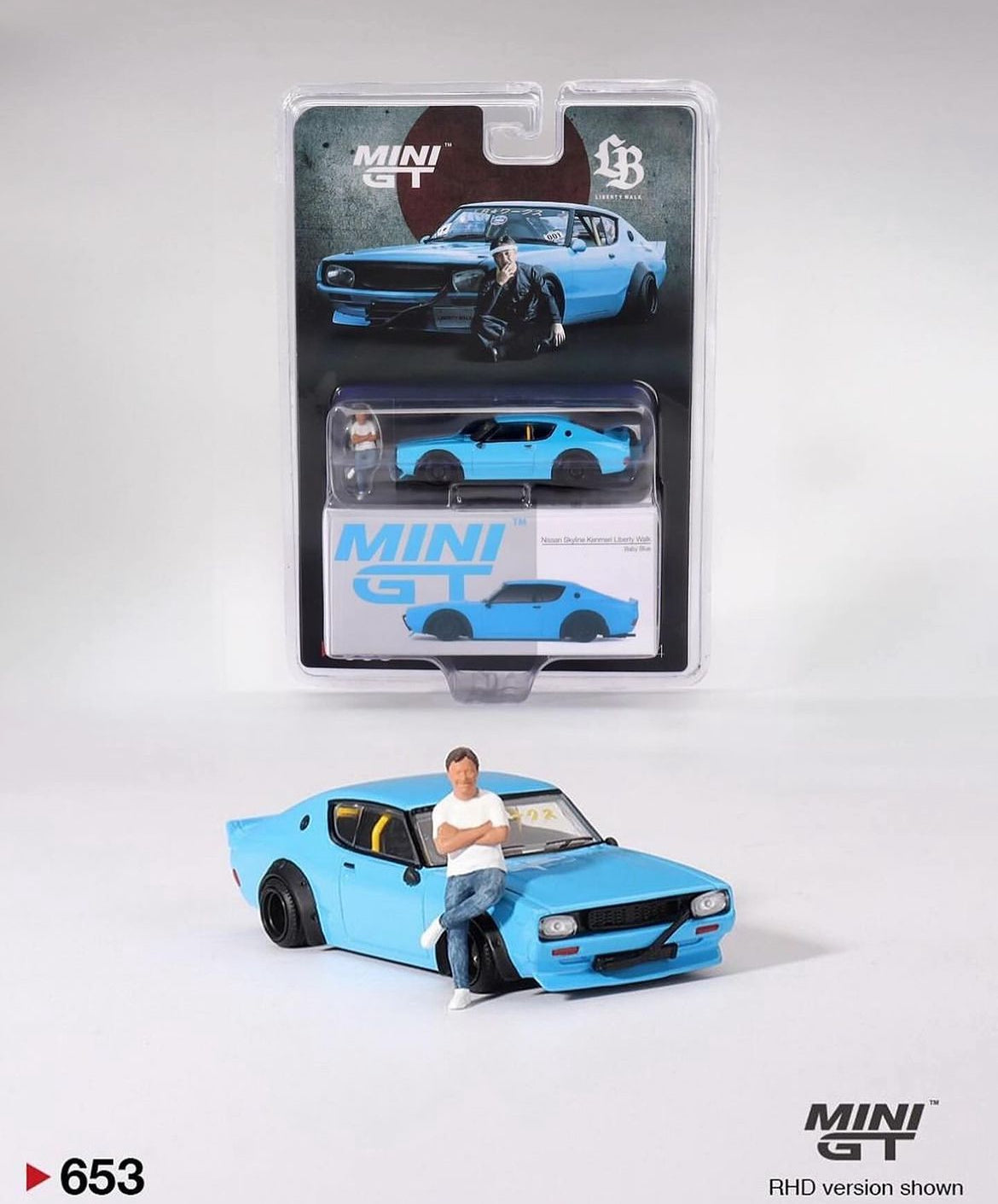 #653 MINI GT x Liberty Walk Nissan Skyline Kenmeri Baby Blue Tokyo Auto Salon 2024