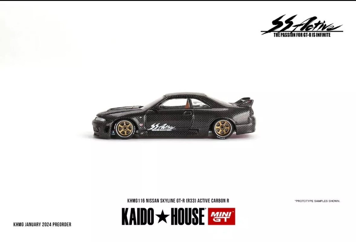 **NEW**Kaido House x Mini GT Nissan GT-R (R33) Active Carbon R KHMG116