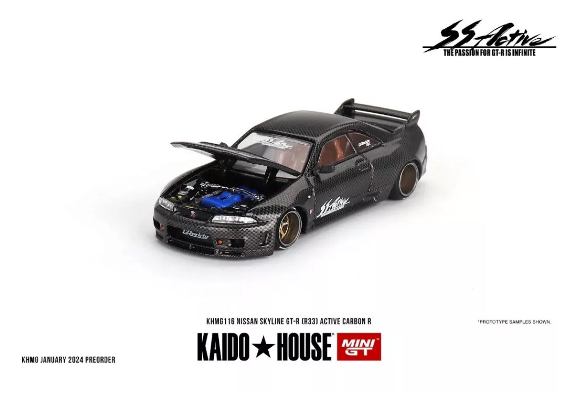 **NEW**Kaido House x Mini GT Nissan GT-R (R33) Active Carbon R KHMG116