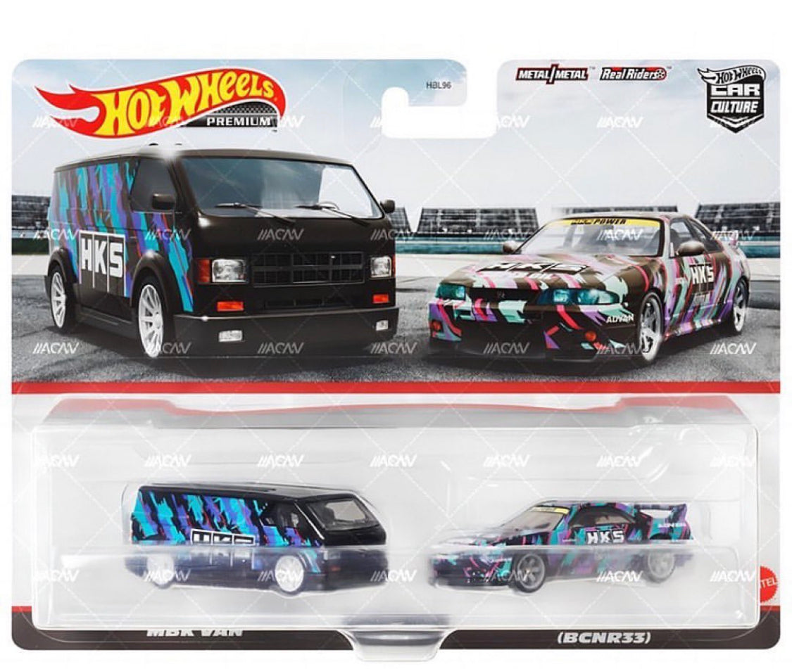 hotwheels HKS twin pack with MBX van and Nissan skyline r33 2023 edition !