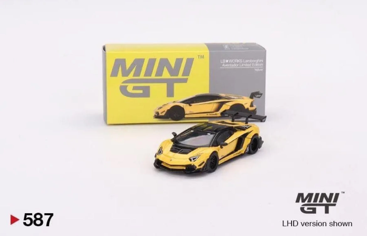 Mini GT 587 LB WORKS Lamborghini Aventador Yellow HK ToyCar Salon Exclusive