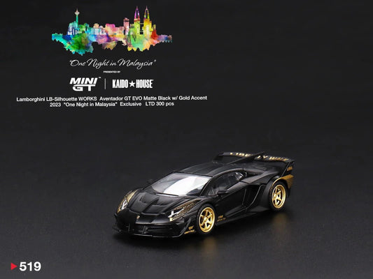 MINI GT  Grail MDX23 One night in Malaysia Dinner Exclusive #519 Lamborghini LB-Silhouette WORKS Aventador GT EVO Matte Black w/ Gold