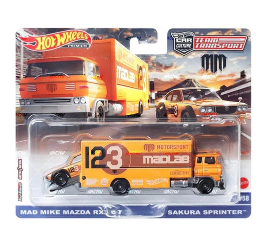 Hot Wheels Team Transport Mad Mike Mazda RX-3 GT & Sakura Sprinter