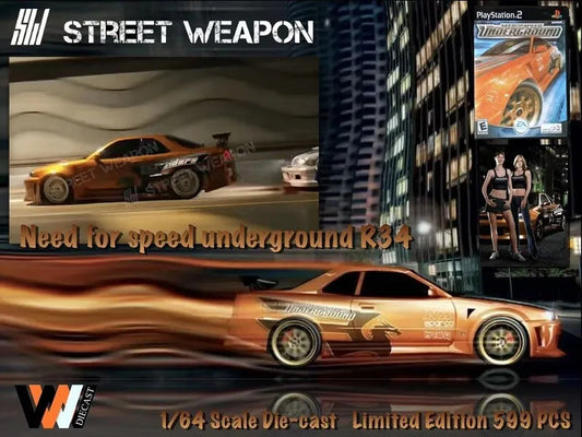 Street Weapon x WWD Need for Speed Underground R34 Diecast Model Car