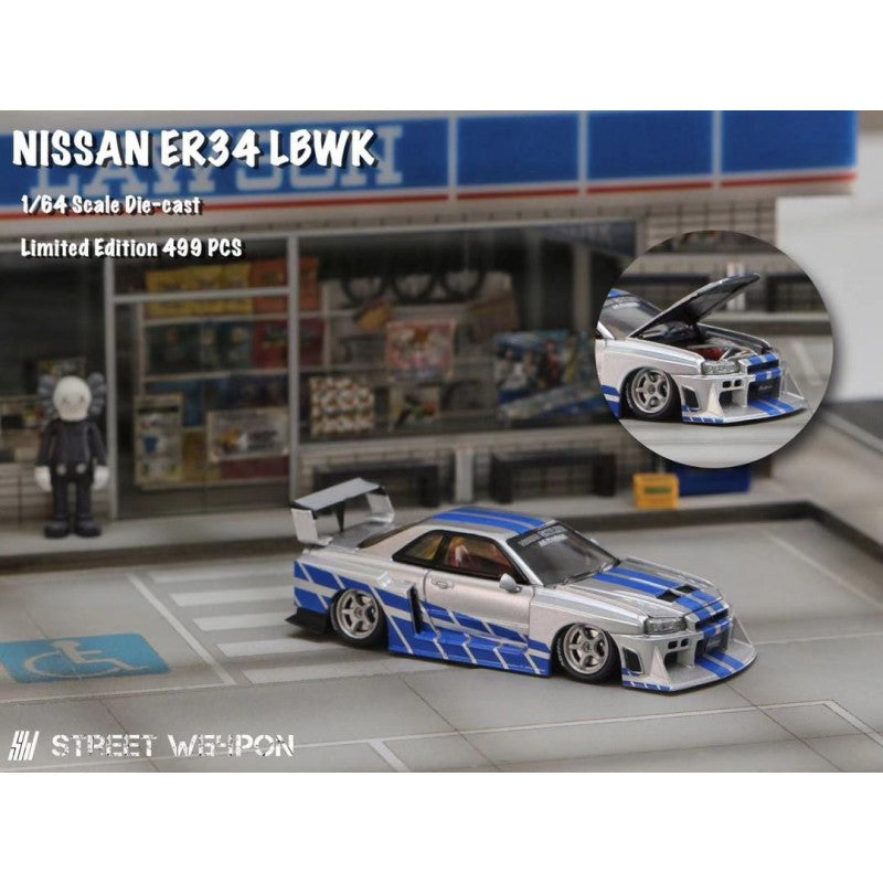 STREET WEAPON – NISSAN SKYLINE GT-R R34 LBWK - F&F - SILVER BLUE