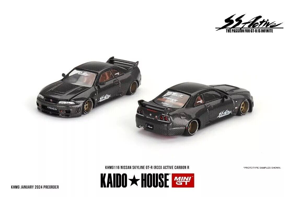 **NEW**Kaido House x Mini GT Nissan GT-R (R33) Active Carbon R KHMG116