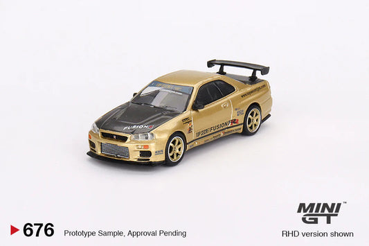 Mini GT #676 Nissan Skyline GT-R (R34) Top Secret Top Secret Gold - Japan Exclusive