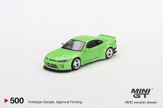 MINI GT #500 NISSAN SILVIA S15 ROCKET BUNNY GREEN