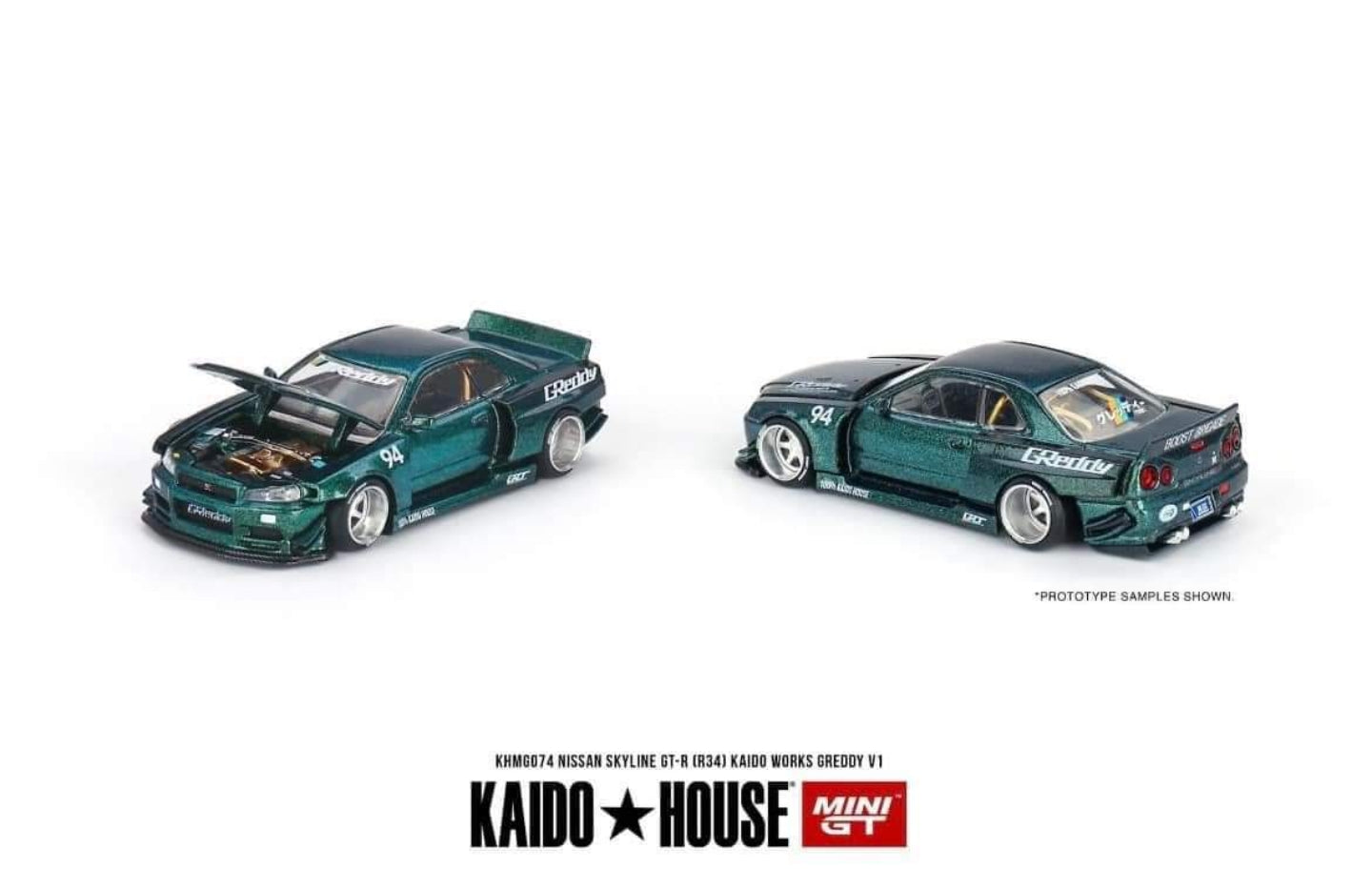 Kaido House x Mini GT Nissan GT-R R34 Kaido Works GReddy V1 KHMG074